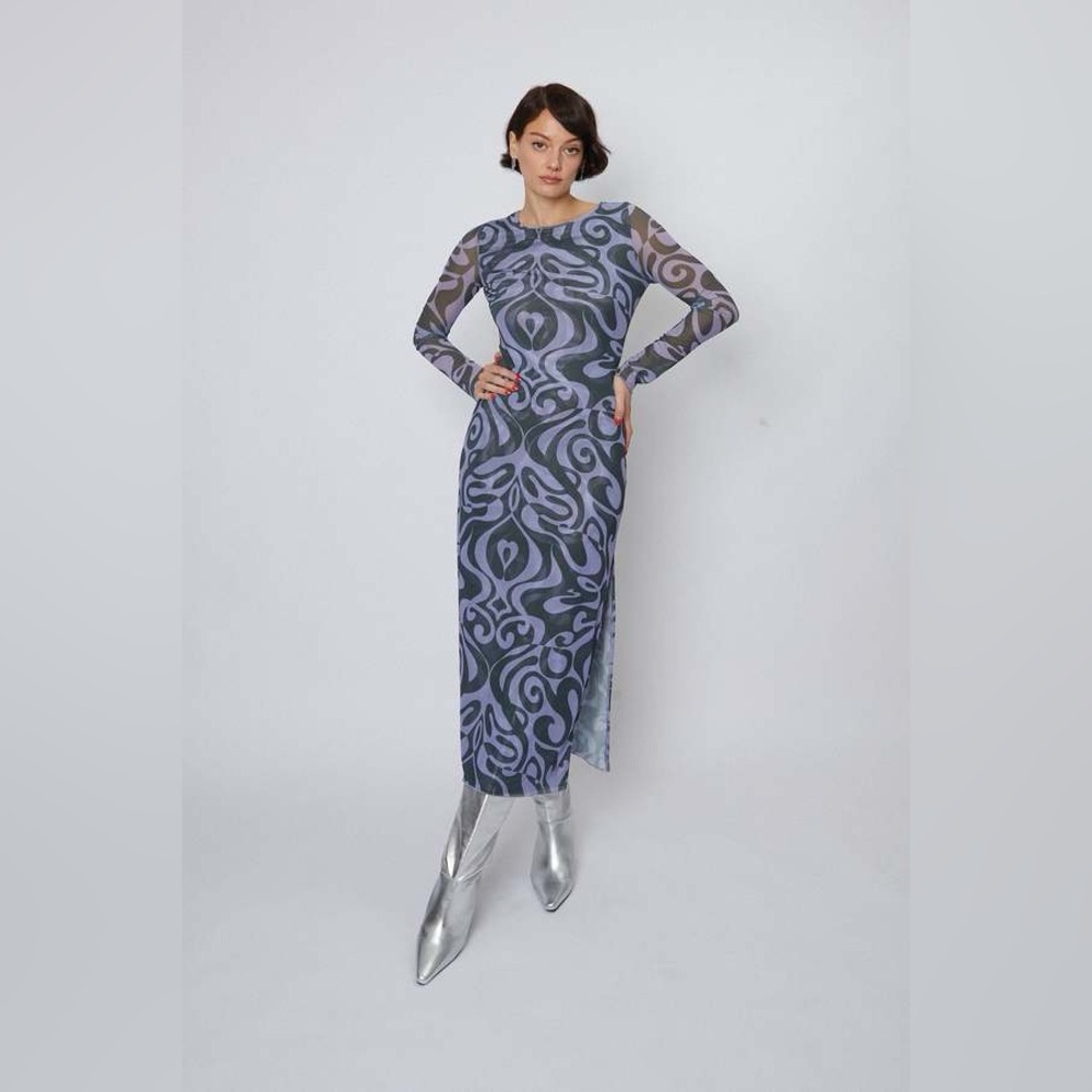 FIND ME NOW Dream On Mesh Dress in Lunar Rock